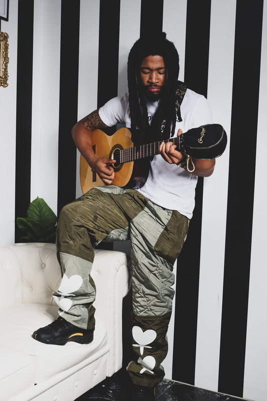 Green Quilted straight leg pants