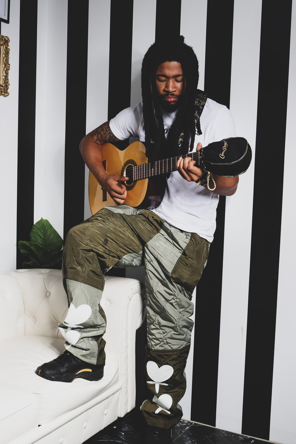 Green Quilted straight leg pants