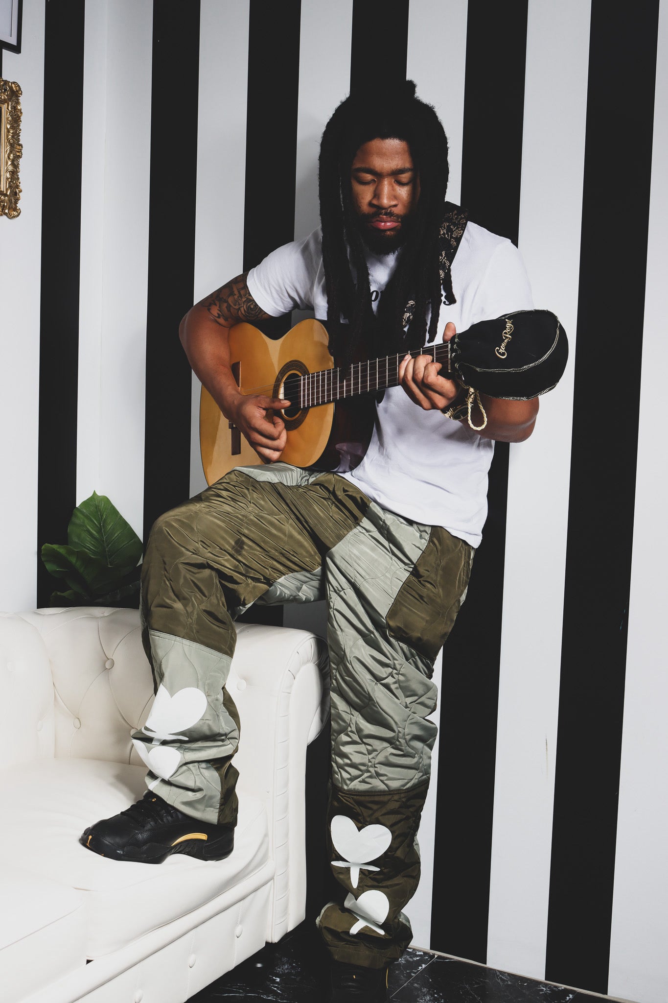 Green Quilted straight leg pants