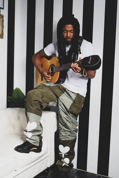 Green Quilted straight leg pants