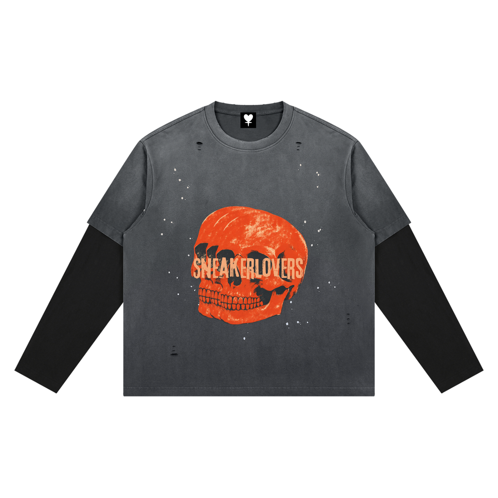 Skull Unisex Vintage Wash Distressed Layer T-Shirt