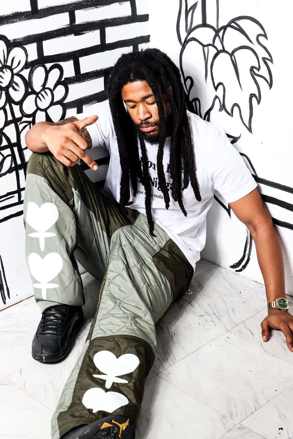 Green Quilted straight leg pants