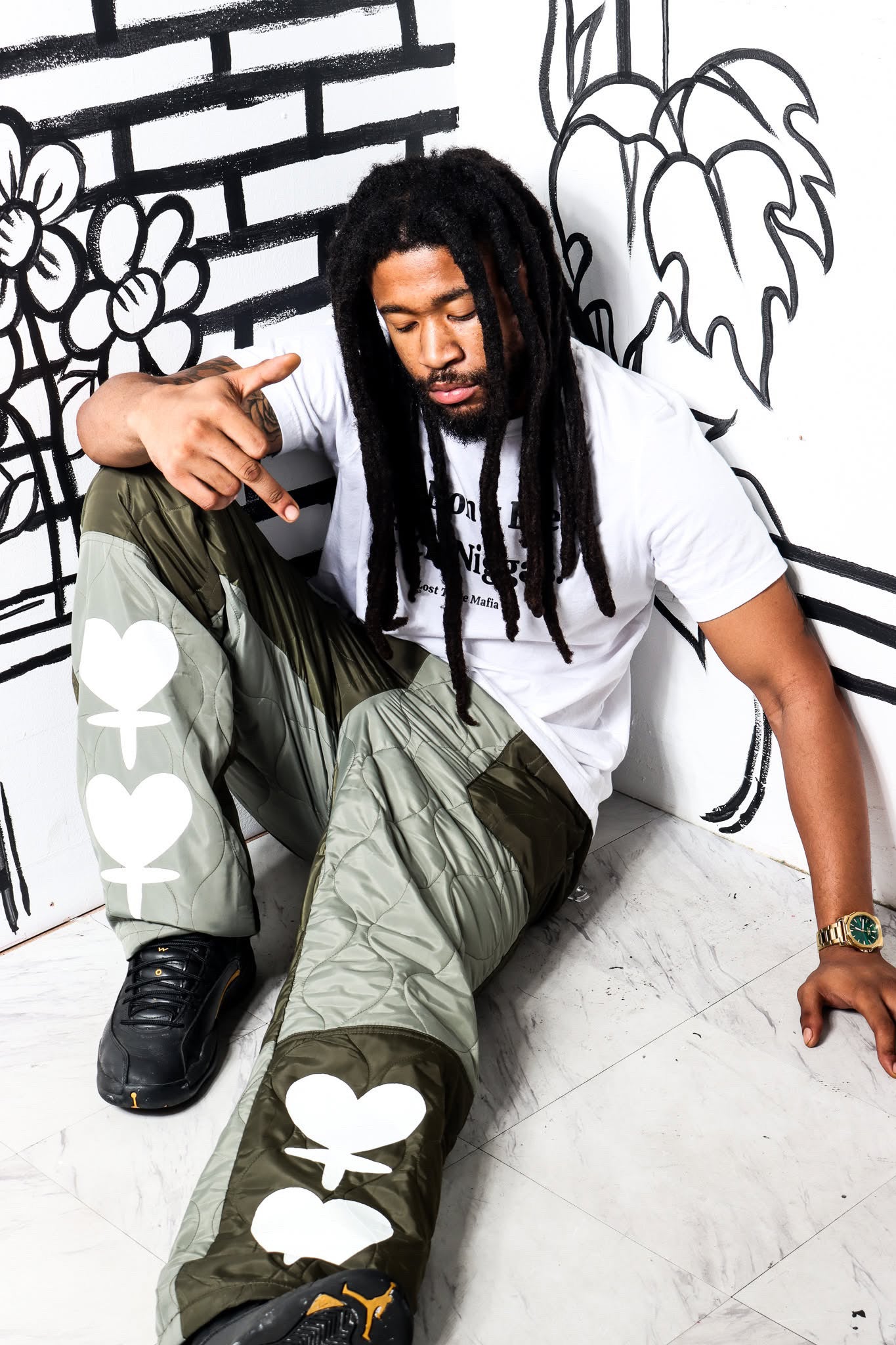 Green Quilted straight leg pants