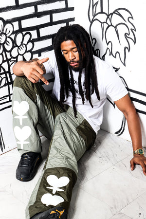 Green Quilted straight leg pants